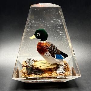 Lucite Paperweight Mallard Duck Hand Carved Duck Hunting